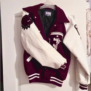 Varsity Jacket - Maroon and White Burgundy Letterman Bulldogs